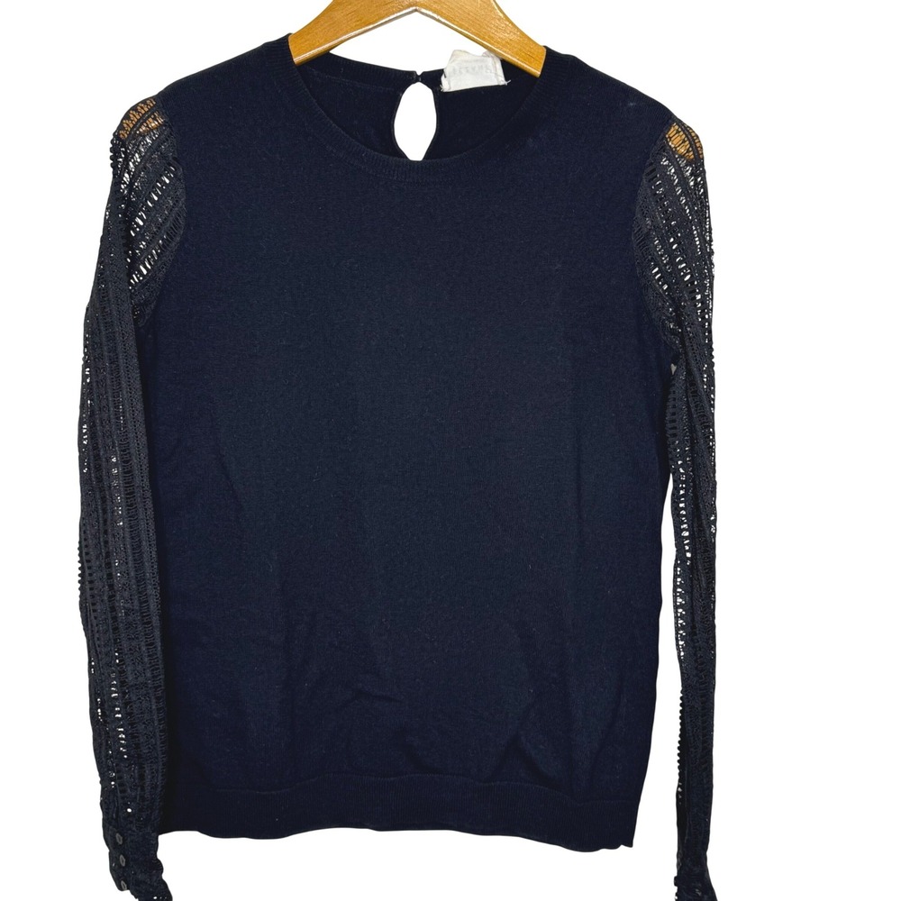 Sezane Wool‎ Blend Sweater Lace Sleeves Small Black